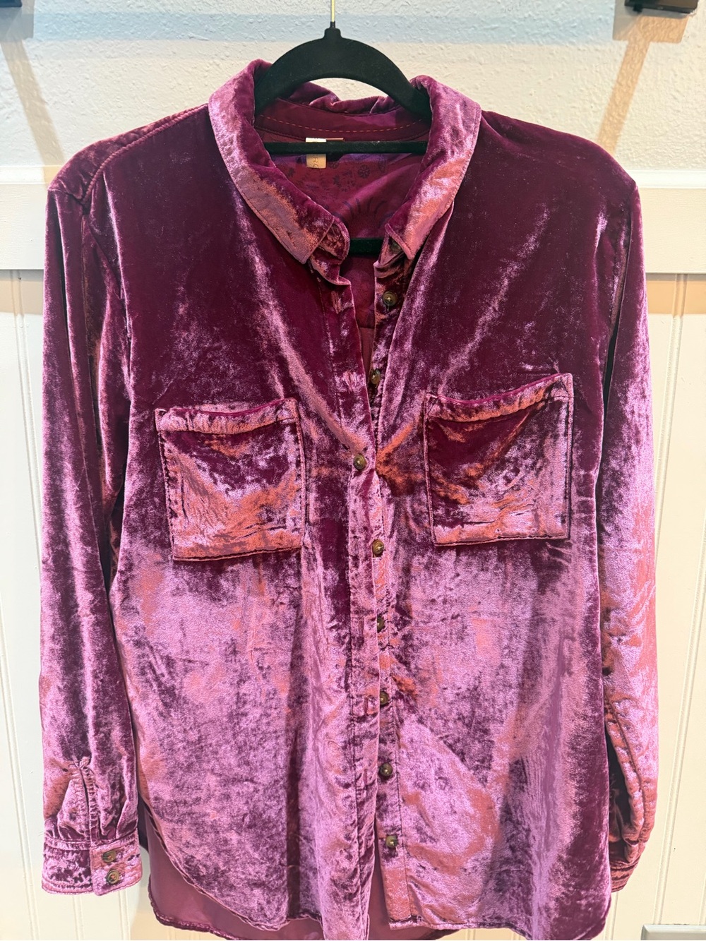 Pilcro Velvet Button-Down Shirt - Plum Pink